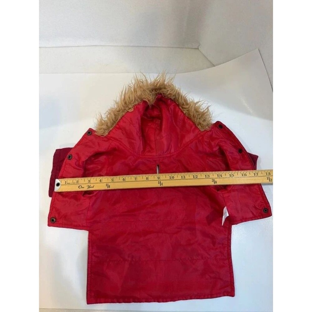 Doggy Fashion Red Cotton Snap Coat with Fur Lined Hood Size Small